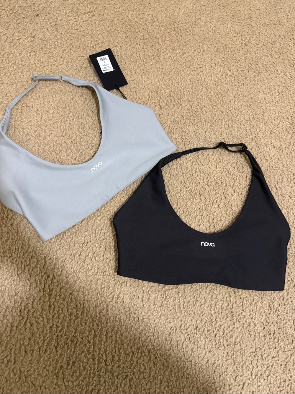 NWT Fashion Nova Activewear Air Sculpt Scoop Halter Bra Grey & Black SZ Medium